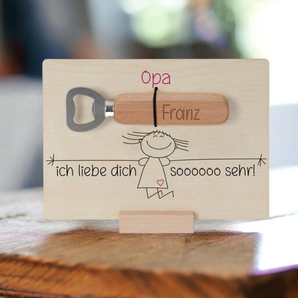 Geschenkset Holzschild mit Flaschenöffner Opaliebe - personalisiertes Geschenk - Gravur19
