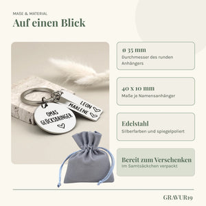 Maße, Material und Verpackung von Omas Glücksbringer Schlüsselanhänger aus Edelstahl