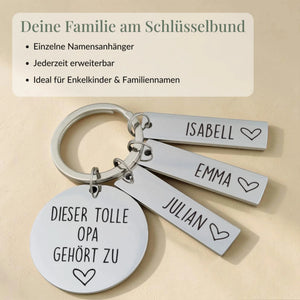 Infobild Deine Familie am Schlüsselbund mit erweiterbaren Namensanhängern für Tolle Opa Schlüsselanhänger