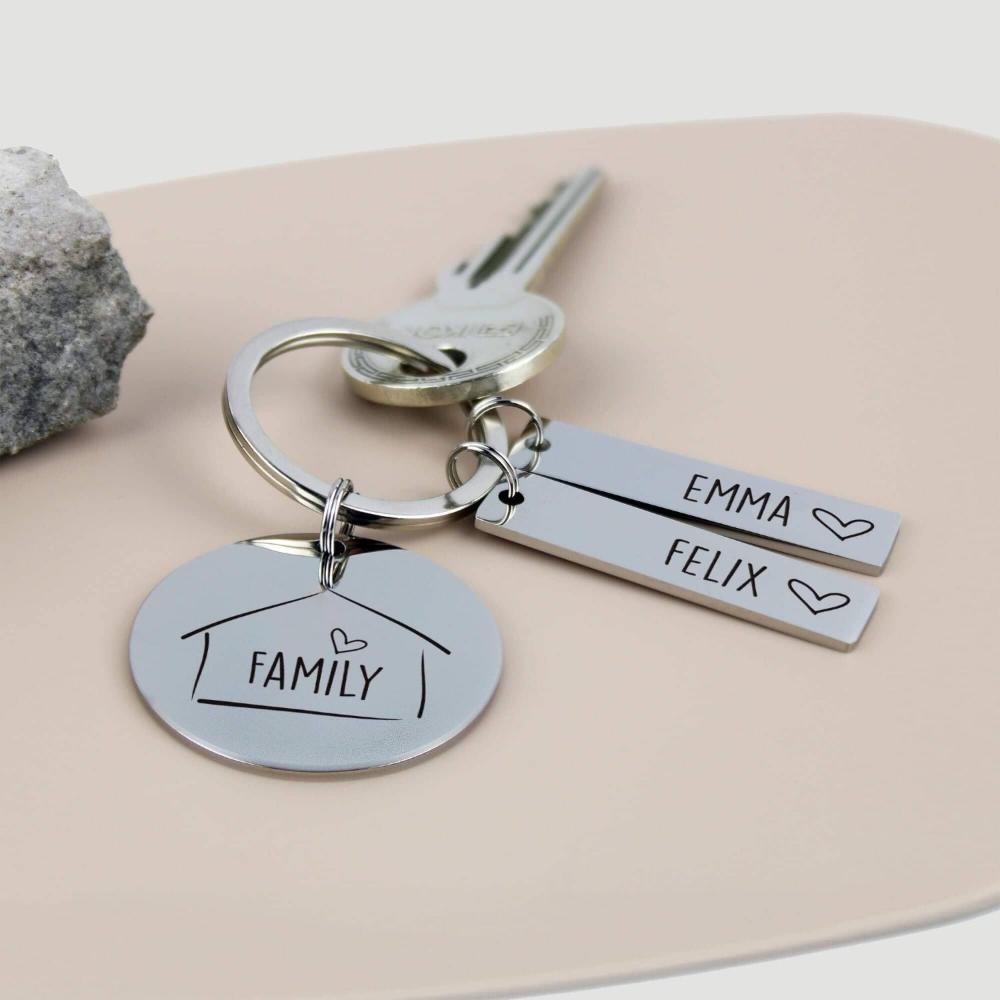 Schlüsselanhänger personalisiert für Familie - Family mit Namensgravur aus Edelstahl -  - personalisiertes Geschenk - Gravur19
