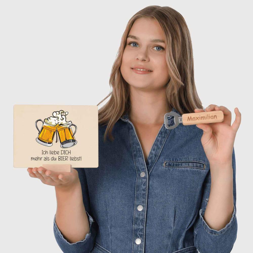 Geschenkset Ich liebe dich mehr als du Bier liebst  - personalisiertes Geschenk - Gravur19