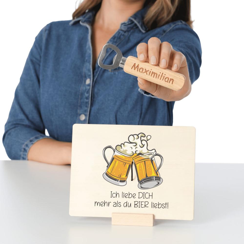 Geschenkset Ich liebe dich mehr als du Bier liebst  - personalisiertes Geschenk - Gravur19