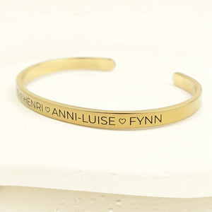 Gravur19 goldener Armreif aus Edelstahl mit Gravur von Namen und Herzen, personalisierbar