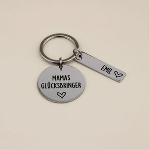 Personalisierter Mamas-Glücksbringer-Schlüsselanhänger mit einem Namensanhänger Emil.