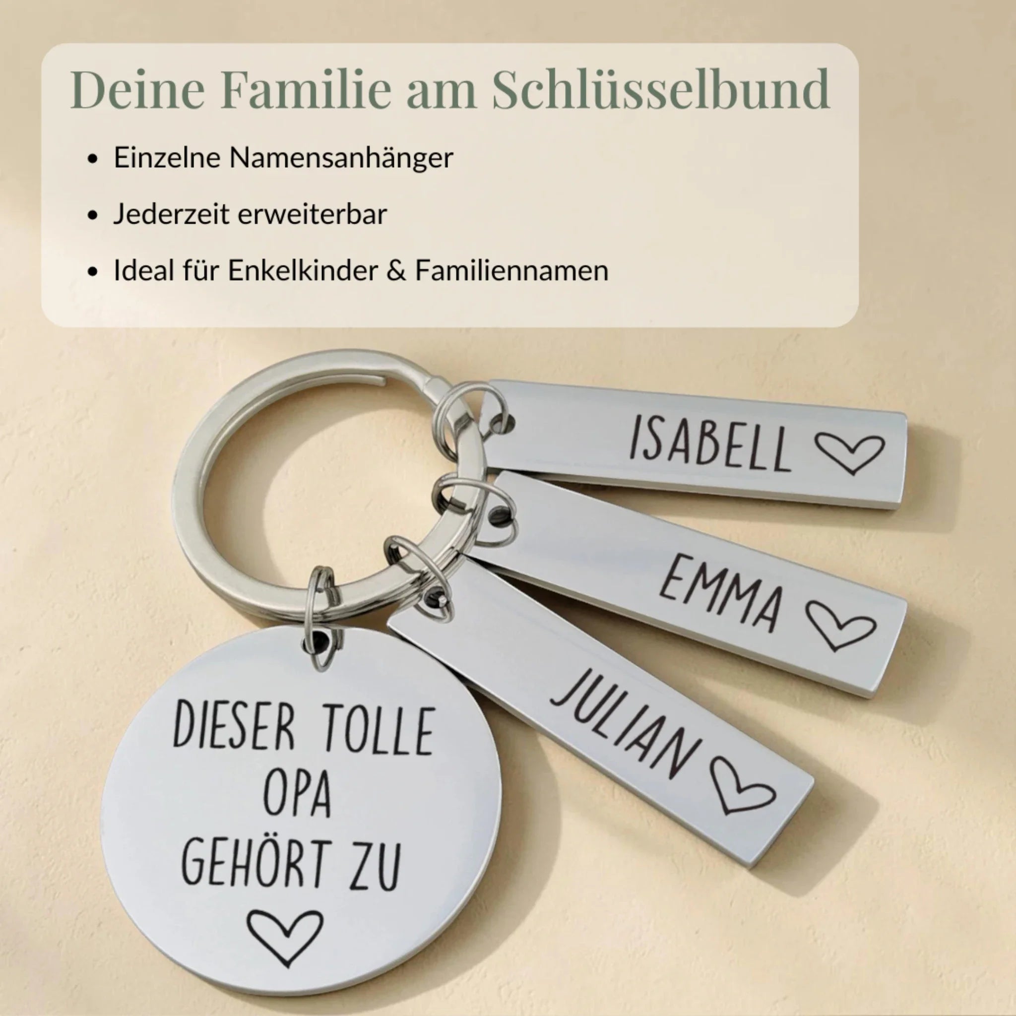 Infobild Deine Familie am Schlüsselbund mit erweiterbaren Namensanhängern für Tolle Opa Schlüsselanhänger